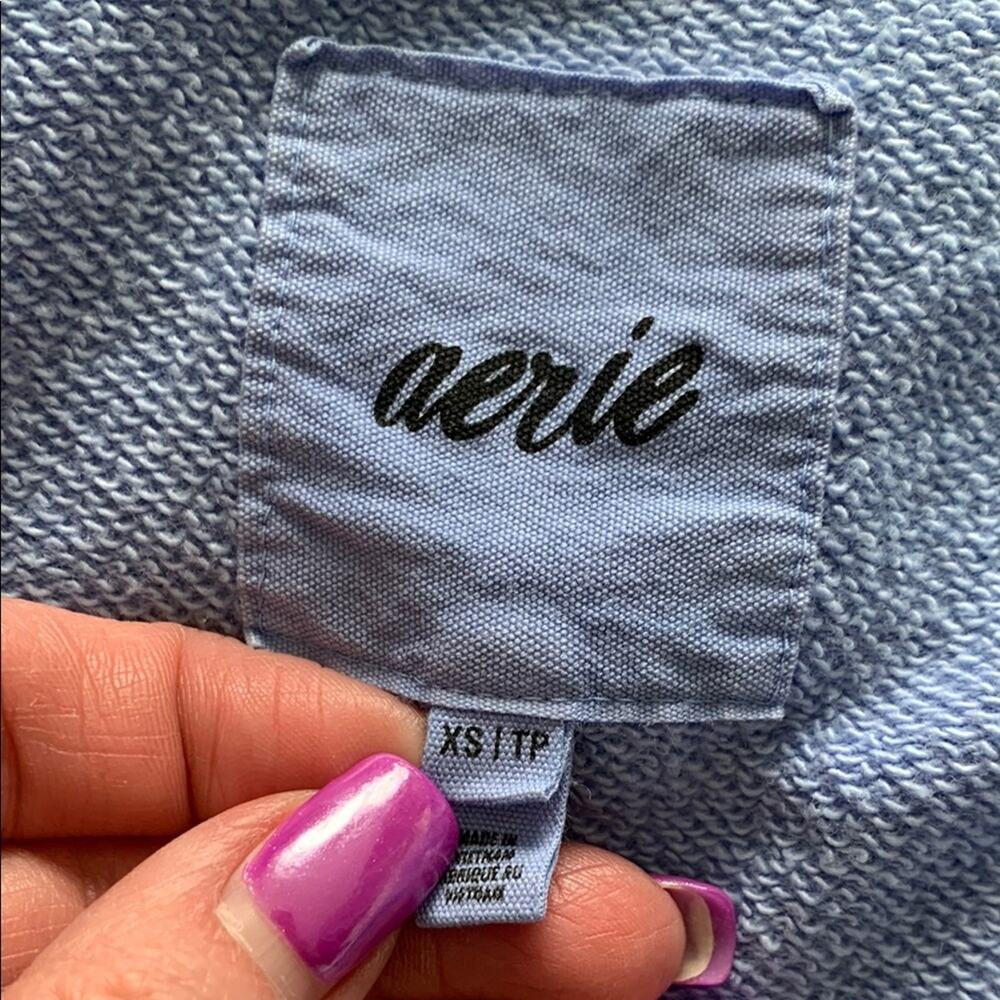 Aerie Women's Lace Up Oversized Distressed Sweatshirt in Blue White - Picture 7 of 8